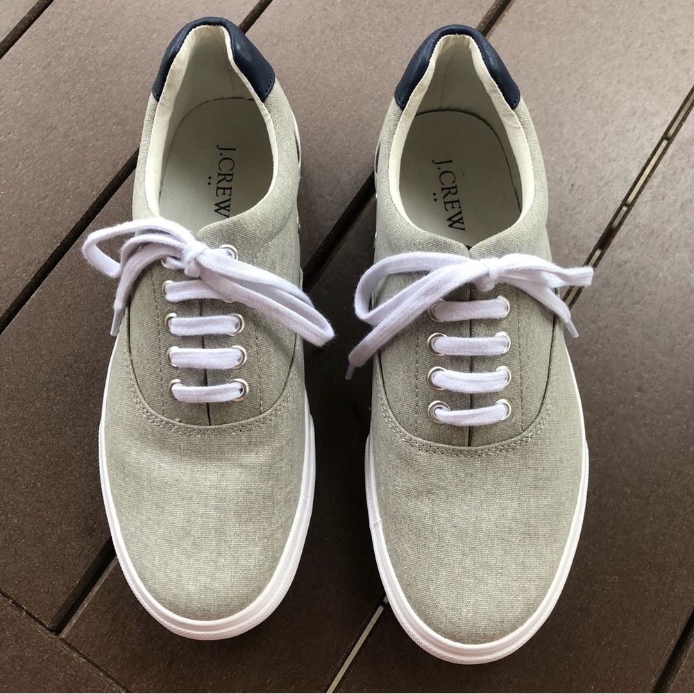 J Crew Casual Comfort Low Grey Canvas Lace Up Sneakers Size 9 - Picture 3 of 7
